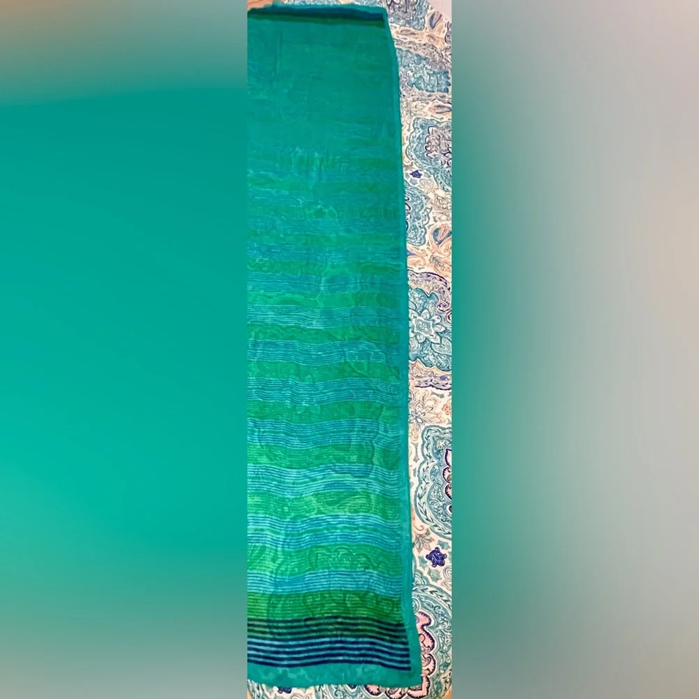 Vintage Extra Large Striped Green and Blue Wrap shawl scarf pareo